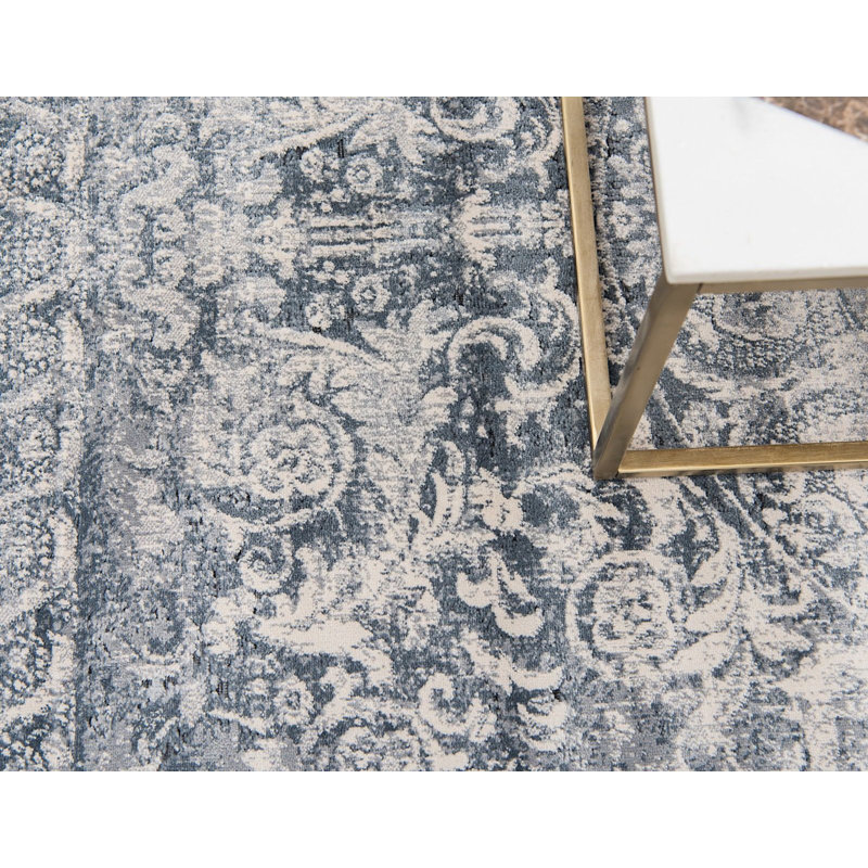 Tapis oriental bleu marine Parrado, Carré 7 pi