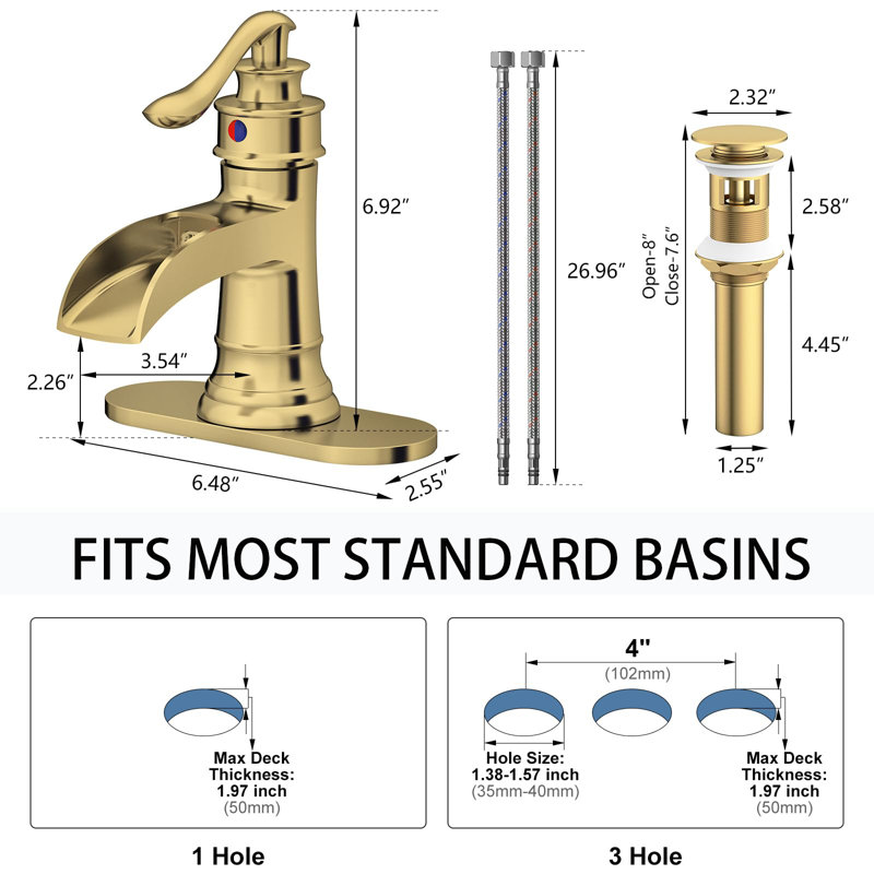 Heritage Falls Single-Handle Waterfall Bathroom Faucet - Complete With Pop-Up Drain & Deck Plate, Antique Brass