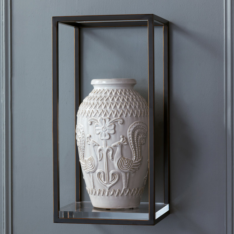 Drake Antiqued Bronze Metal Accent Wall Shelf with Lucite Base