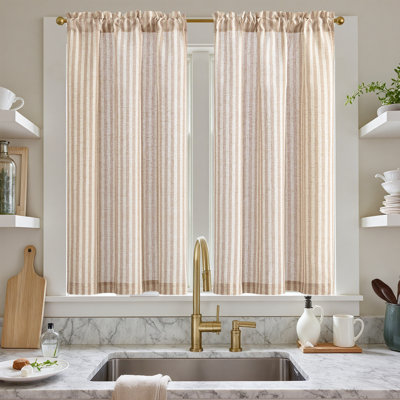 Linen Rod Pocket  Light Filtering Striped Kitchen Cafe Curtains Curtains