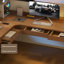 Bureau rectangulaire à 3 tiroirs en bois massif brun noisette-1323818918-1323818921
