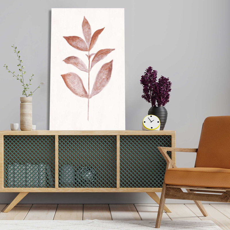 «Red Leaf III» par Tava Studios - Peinture, L 18 po x H 30 po, Toile tendue