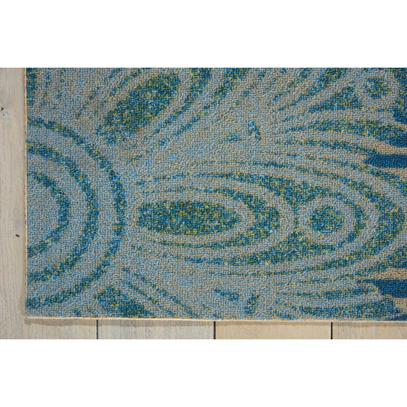 Blue Floral Synthetic Easy Care Indoor/Outdoor Area Rug