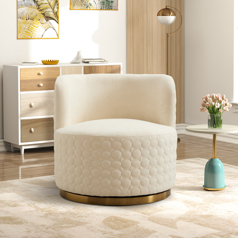 Upholstered Swivel Barrel Chair, Beige Wool
