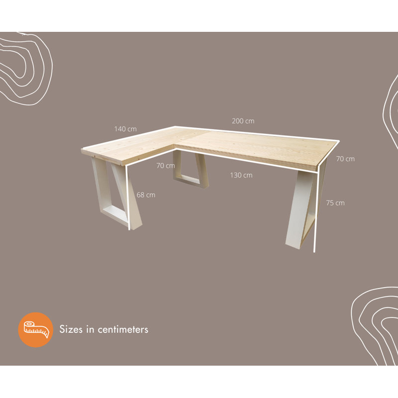 Adonay Solid Wood Writing Desk, 75" H x 140" W x 70" D, White, Natural