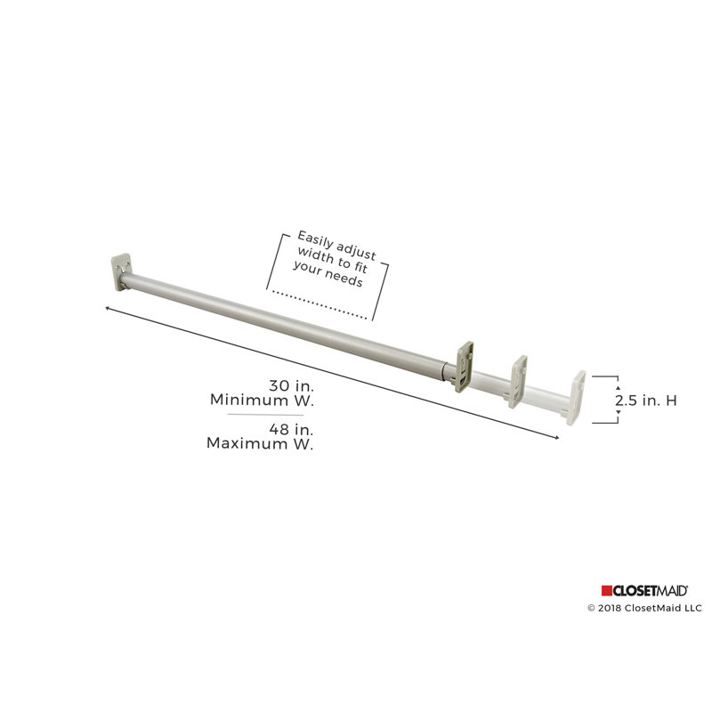 Adjustable Satin Nickel Expandable Closet Rod 30-48 Inches