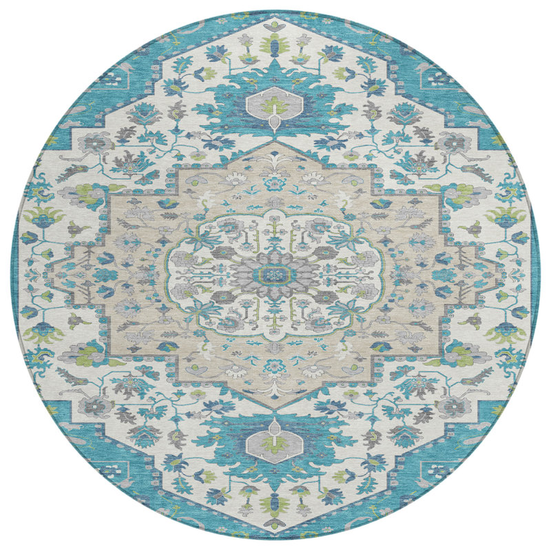 Lidia Teal Washable Indoor-Outdoor Rug - , 2'3" x 7'6"