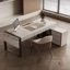 Bureau blanc en bois manufacturé en forme de L-469665779-469665781