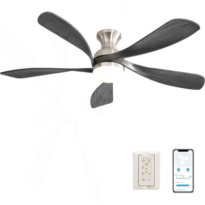 52 Inch Ceiling Fan With Dimmable 3 Colours LED Light Reversible Noiseless DC Motor Smart APP Remote Control
