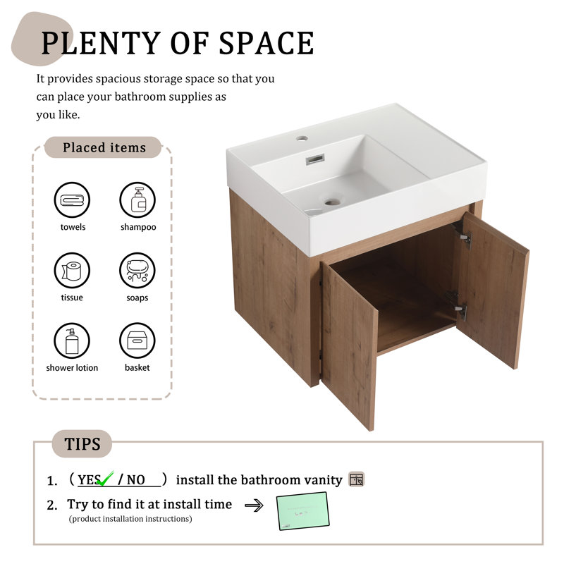 Meuble-lavabo simple 24,07 po avec plateau en résine Freyha