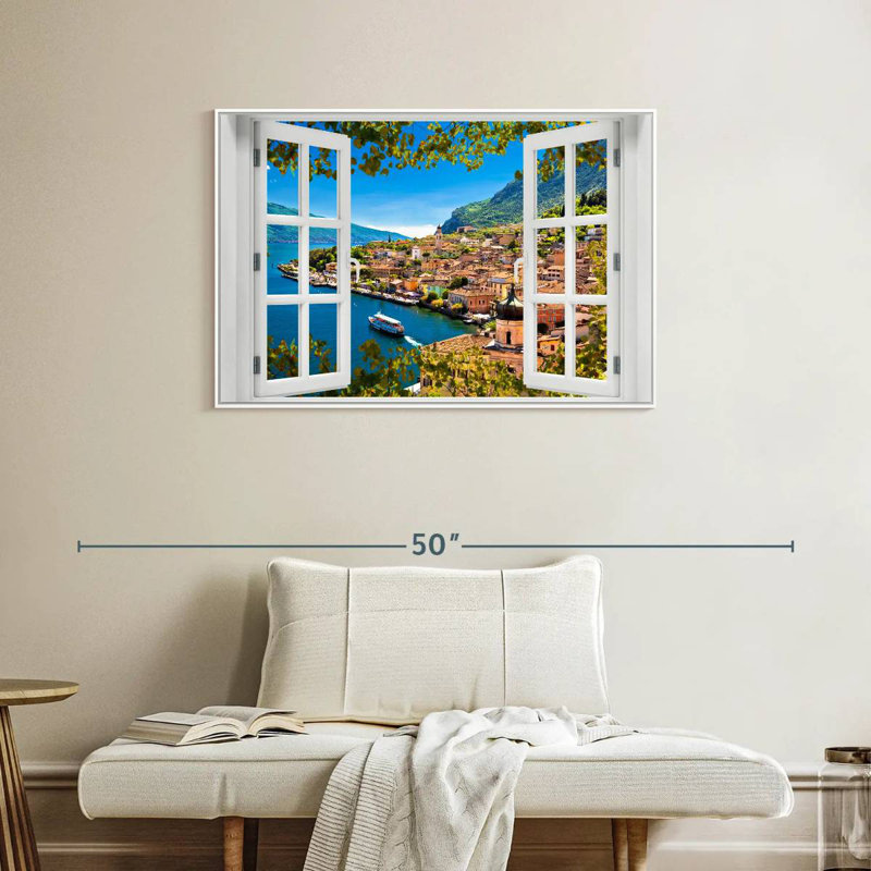 Fenêtre sur Limone Sul Garda, Cadre flottant blanc, 37 po x 25 po