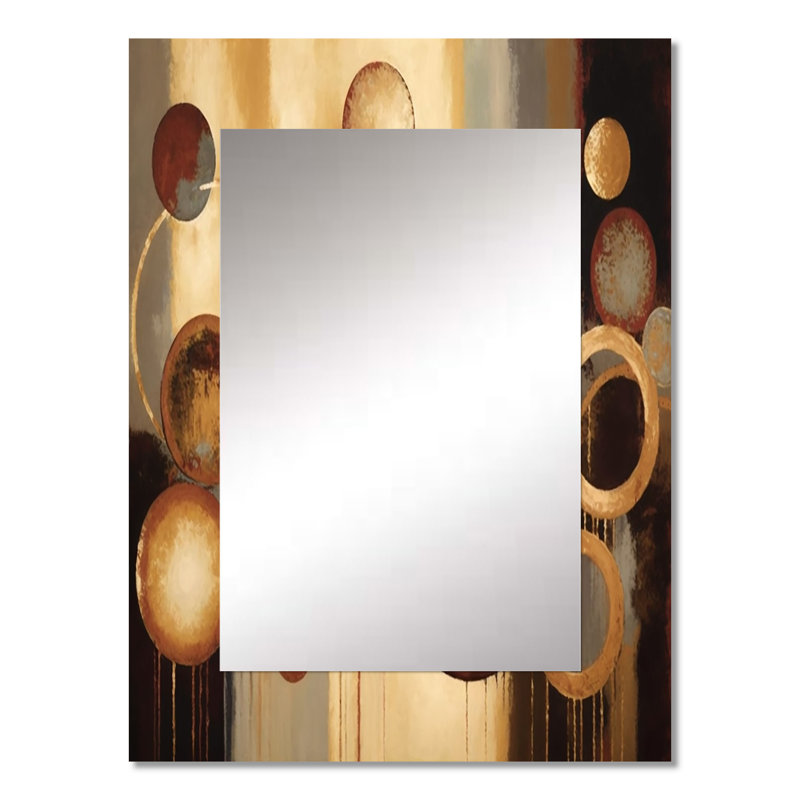 Aged Barrel Universes III - miroir mural décoratif abstrait, miroir brun, impression sur métal, 32 po x 24 po