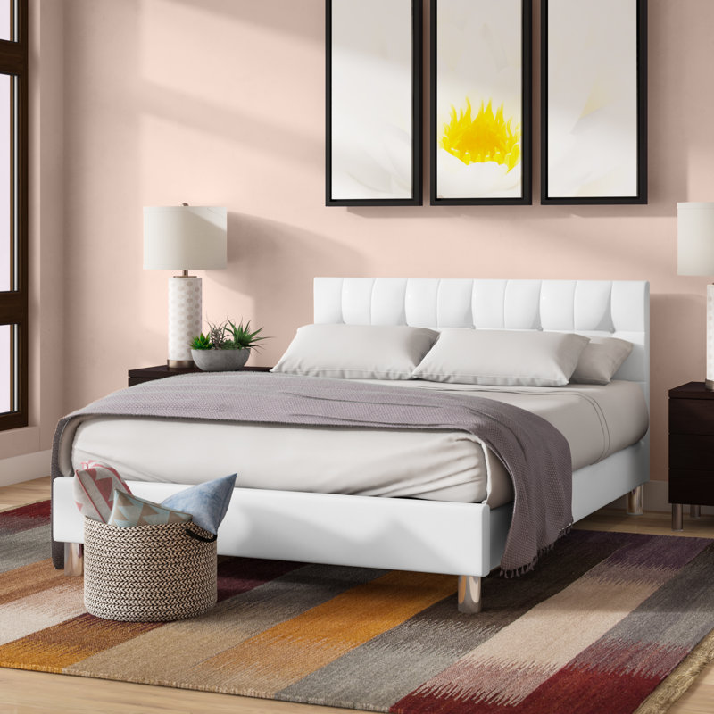 Cuomo Vegan Leather Platform Bed, Queen, White
