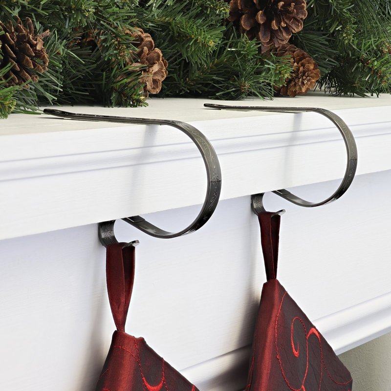 Mantleclip Stocking Holder, Holly Antique Brass