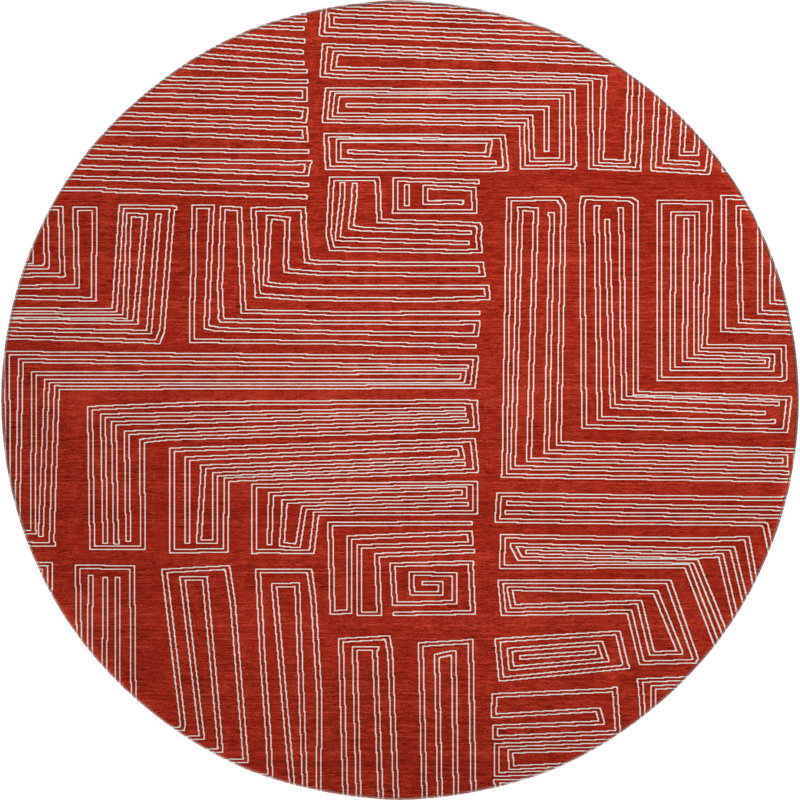 Premium Machine Washable Harrietstown AMF1045 Geometric Rug, Round 8'