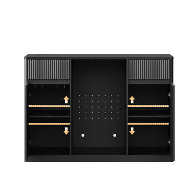 53.2" Fluted Buffet Wine Cabinet With Mini Fridge Nook (Fridge Not Included), Charging Station & Adjustable Shelves, Storage Sideboard For Kitchen Living Room