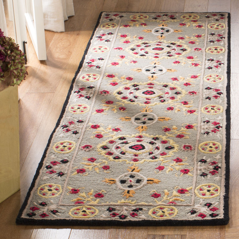 Tapis floral en laine touffeté à la main Eatonville, Tapis de couloir 2 pi 3 po x 7 pi