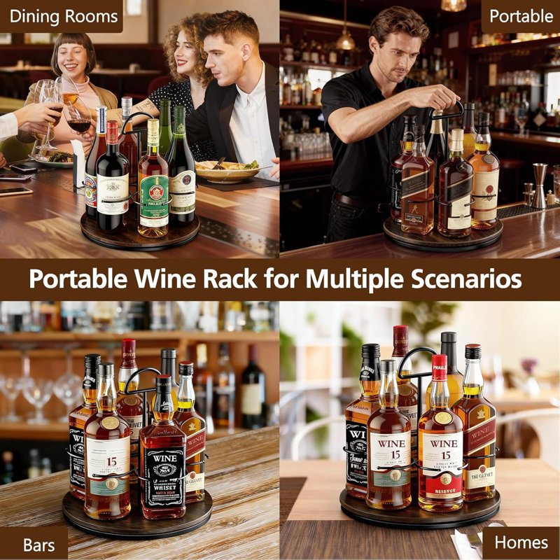 360° Rotating Wine and Coffe Syrup Bottle Rack, 6-Bottle Countertop Organizer
