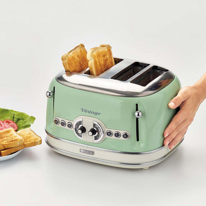 Ariete Vintage 1.7L Stainless Steel Jug Kettle with 4 Slice Toaster Set, Green