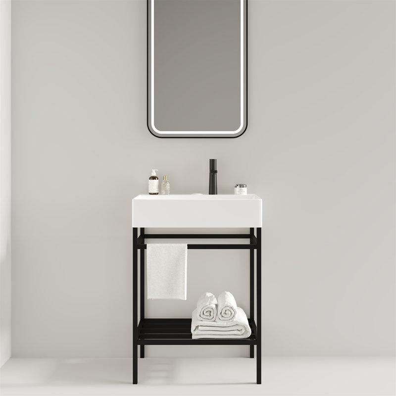 Bathroom Vanity With Ceramic Basin, Black, White