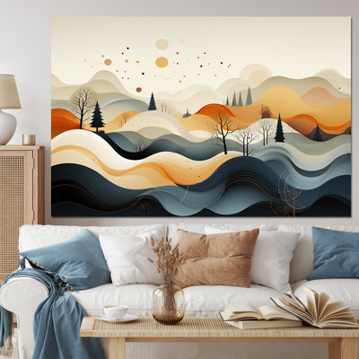 Teal Orange Line Art Landscape - Abstract Line, reproduction d'art sur toile