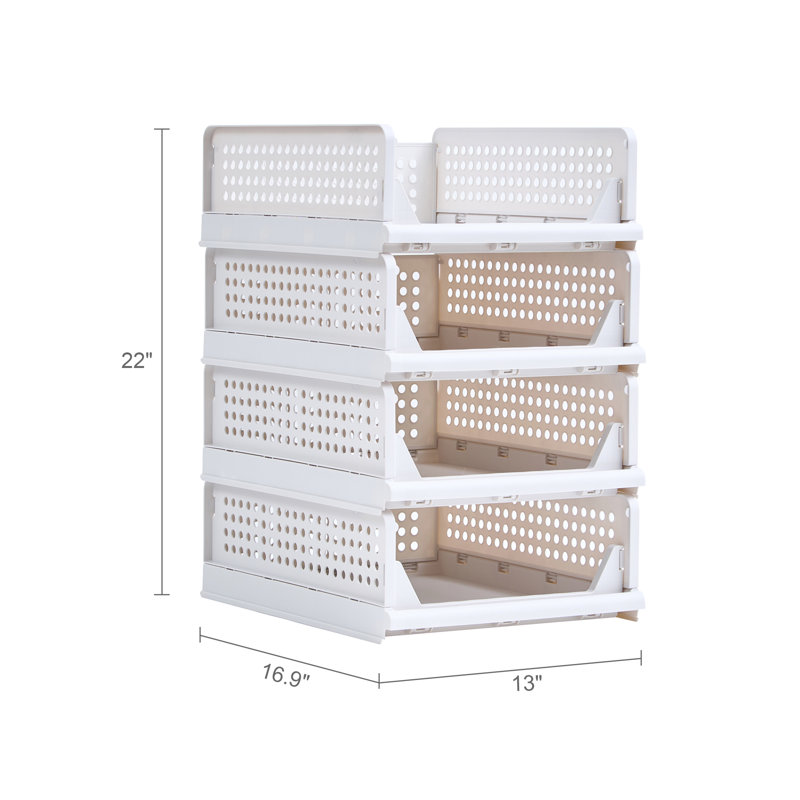 White 4-Pack Foldable Storage Box Plastic Wardrobe Storage Bin, 14qt.