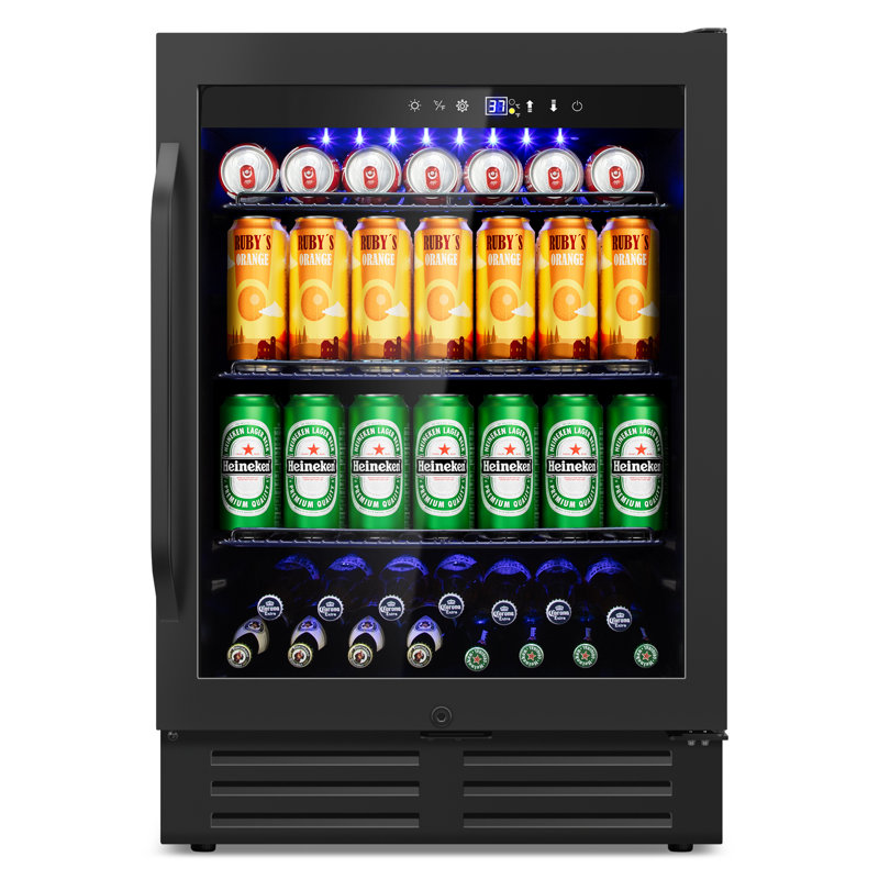 24-inch 210 Can Freestanding/Built-in Beverage Cooler - Energy Efficient, Quiet, Home Bar Fridge with Safety Lock, Black