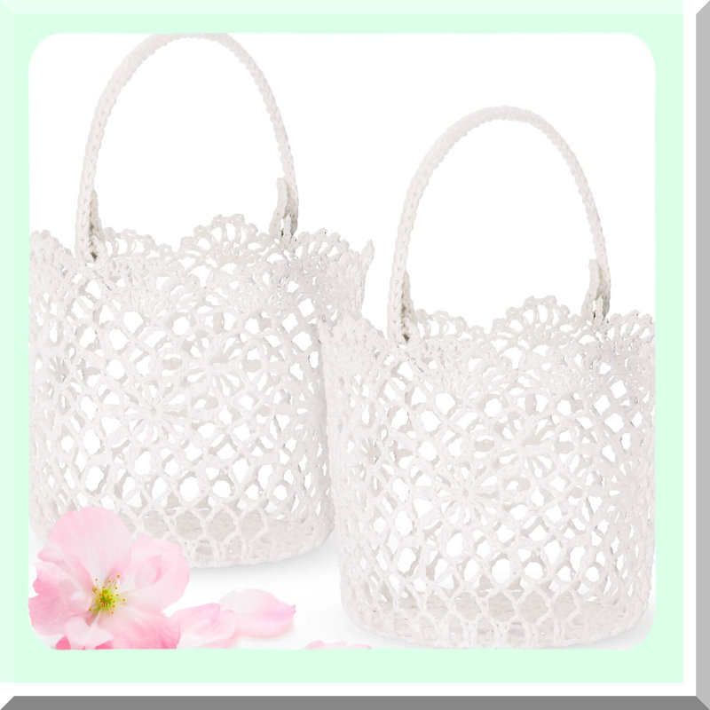 White Wedding Flower Girl Baskets 2 Pack