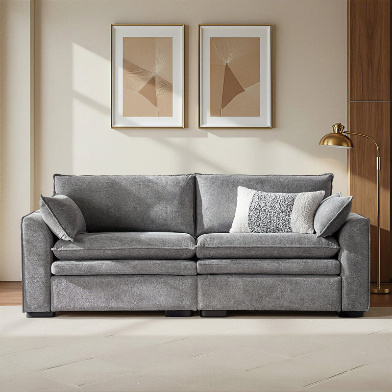 Wolff Modern 86" 2-Piece Oversized Loveseat Sofa with Double-Cushion, Gray