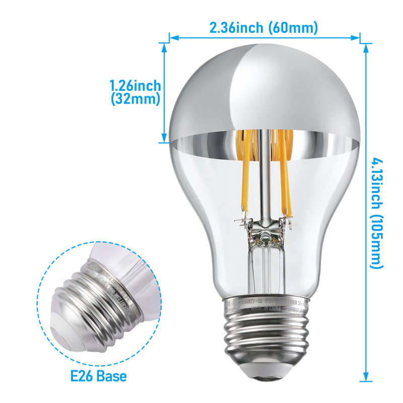 A19 LED Dimmable Light Bulb, 4.5W Anti Glare Half Chrome Bulbs, E26 Base, 2700K Soft White