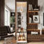 4-Tier Single Door Glass Display Cabinet with Mirrored Back & LED Lights,  Tall Curio Cabinet, Black / White-1808148637