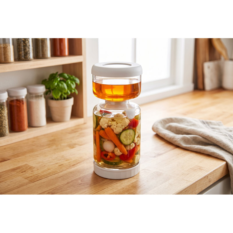 Pot 350 ml avec crépine, crépine, sablier olive, verre borosilicaté hermétique Vitina pour jalapénos et kimchi