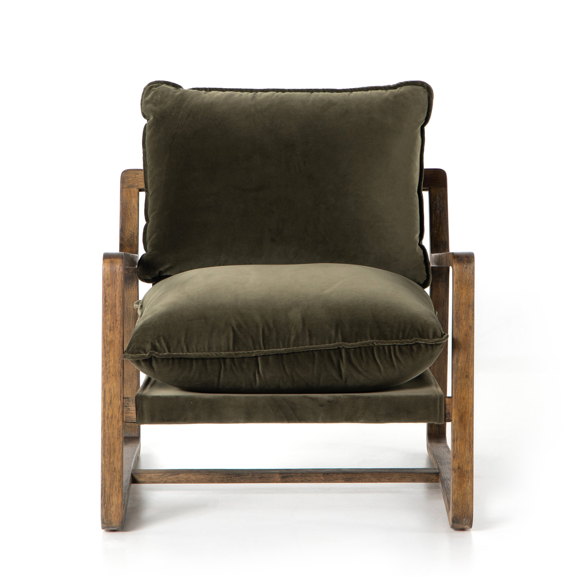 Goldberg Wooden Frame Armchair, Surrey Olive Performance Velvet, Toasted Umber
