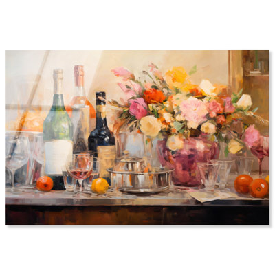Fleurs et boissons en verre acrylique sans cadre ultra-brillant Glam Living par Art Remedy, prêt à accrocher, 36 x 24