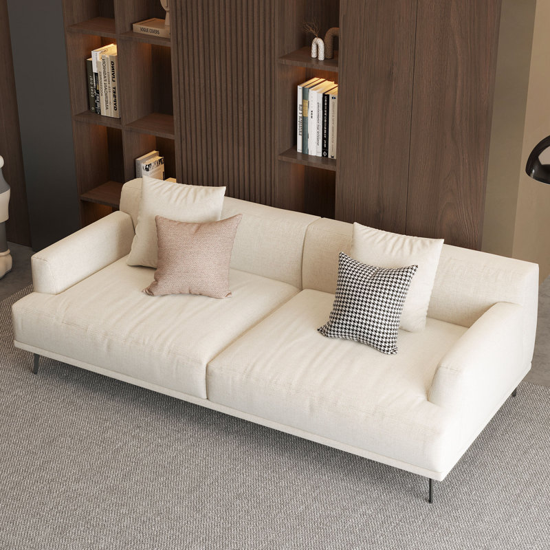 Kunming Square Arm Sofa with pillows, 29.9" H x 66.1" W x 37.4" D, Beige Linen Blend