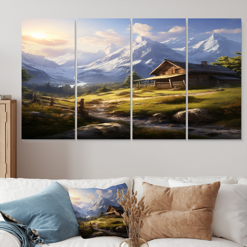 Cottage dans la vallée verte - 4 pièces d'art mural, H 28 po x l 48 po