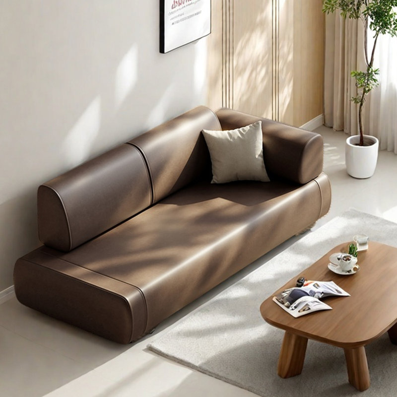 Chaise longue en similicuir de style moderne, Brun, Orienté à droite