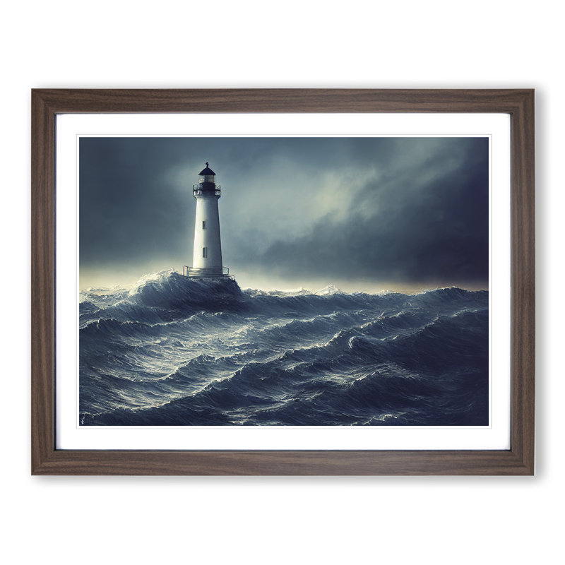 Enviable Lighthouse - Single Picture Frame Print, 46cm H x 64cm W x 2cm D, Walnut