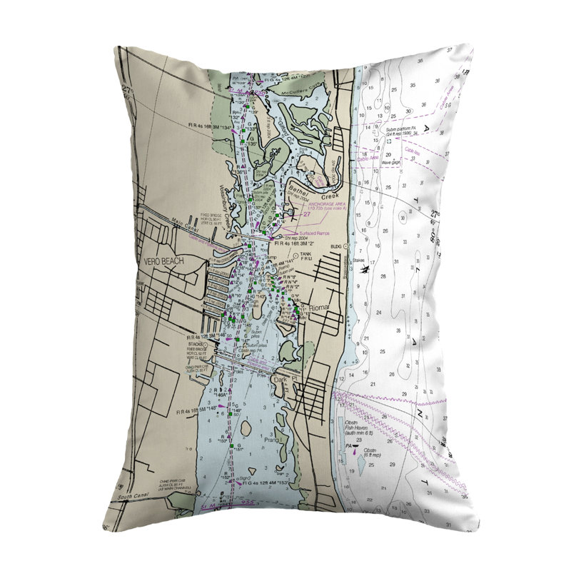 Nautical Map Outdoor Reversible Throw Pillow