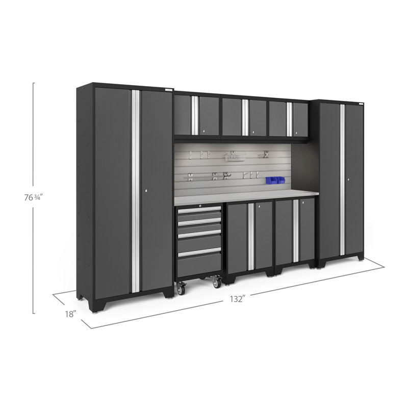 Bold Series 76.75'' H x 132'' W x 18'' D 9 Garage Storage Cabinet Set, Gray, Stainless Steel