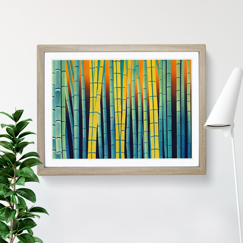 Artistic Abstract Bamboo Forest - Single Picture Frame Print, 34cm H x 46cm W x 2cm D, Oak Framed