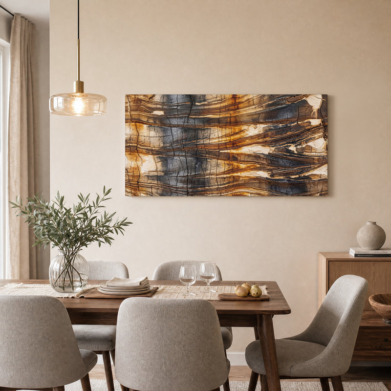 Toile murale en roche striée brune et grise superposée, L 32 po x H 16 po