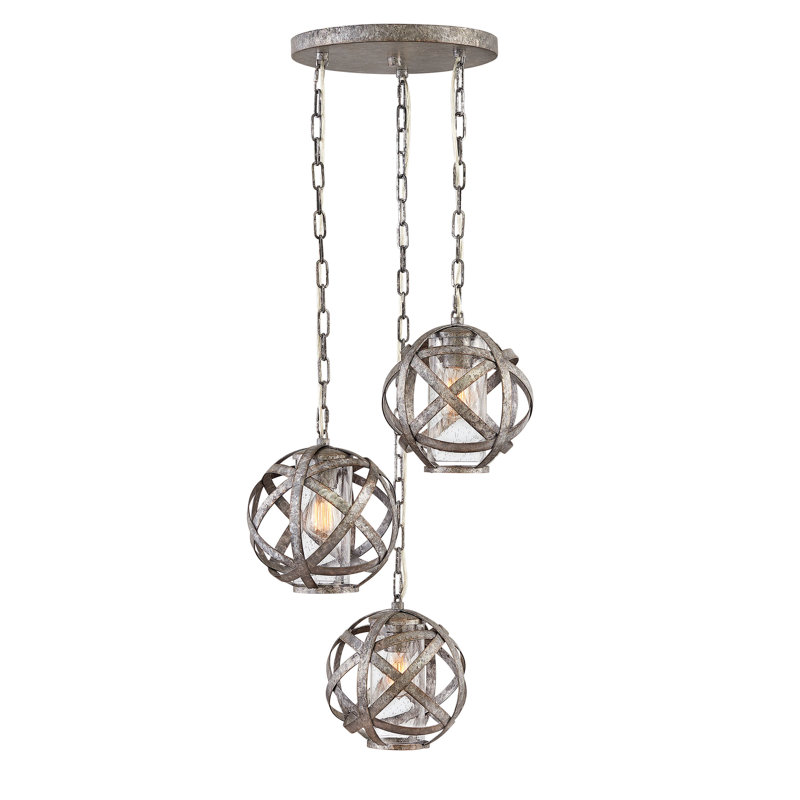 Luminaire suspendu en grappe à 3 lumières Carson, Zinc patiné