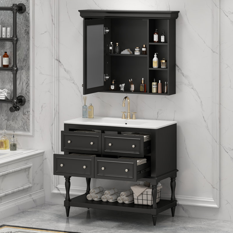 Meuble-lavabo 36 po avec armoire à pharmacie, Noir