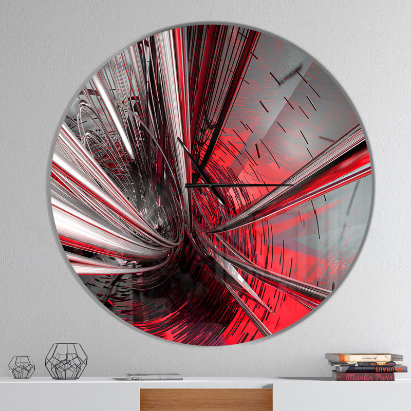 Deep Deep Middle - Horloge murale moderne, horloge murale en métal rouge, Grand