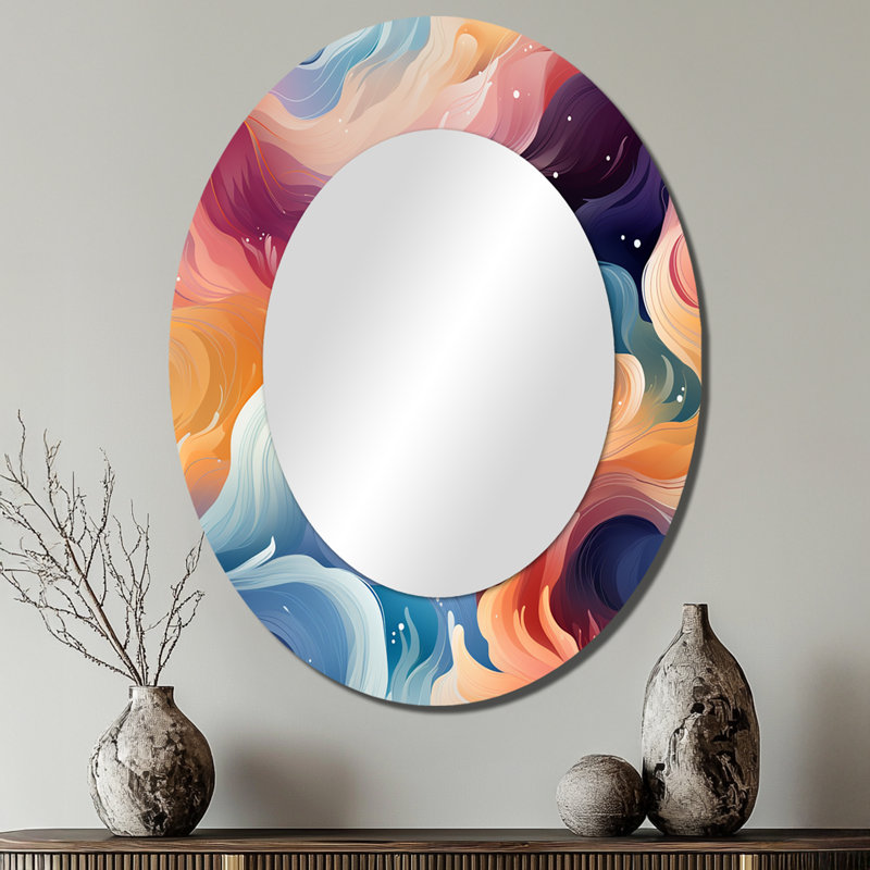 Miroir mural bleu et mauve, H 40 po x l 30 po