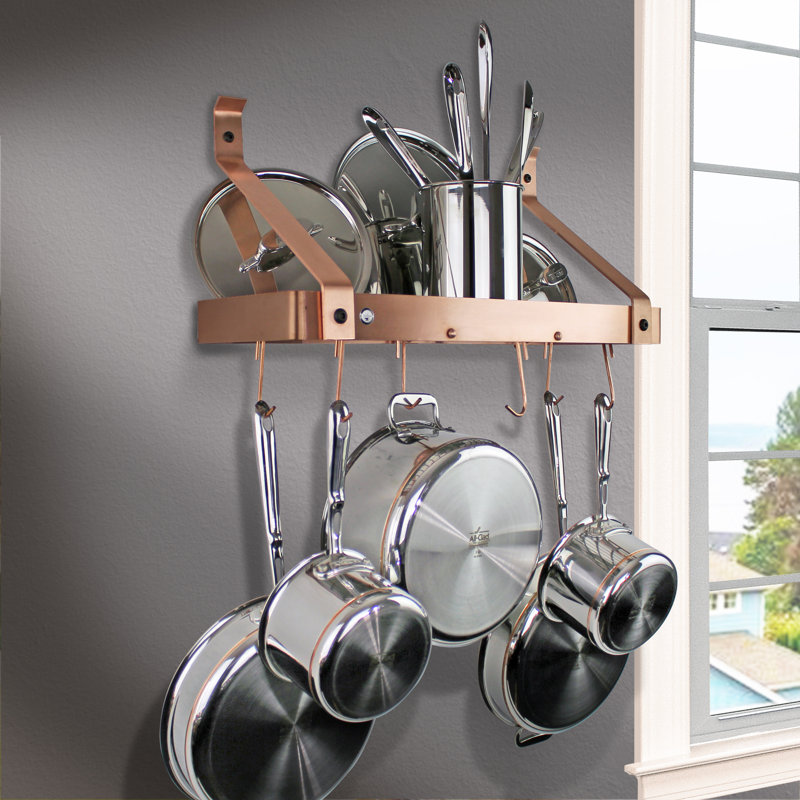 Handcrafted Gourmet Deep Stainless Steel Wall Mounted Pot Rack, 36"