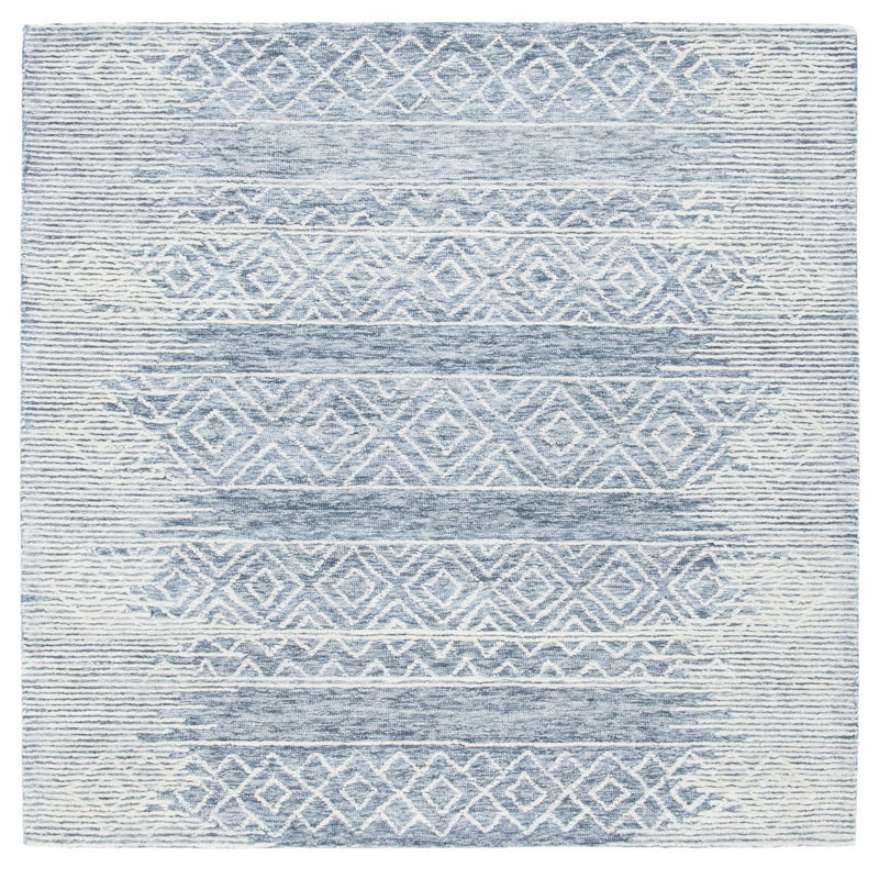 Metro Hand Tufted Wool/Cotton Abstract Rug in Natural/Blue, Square 6'