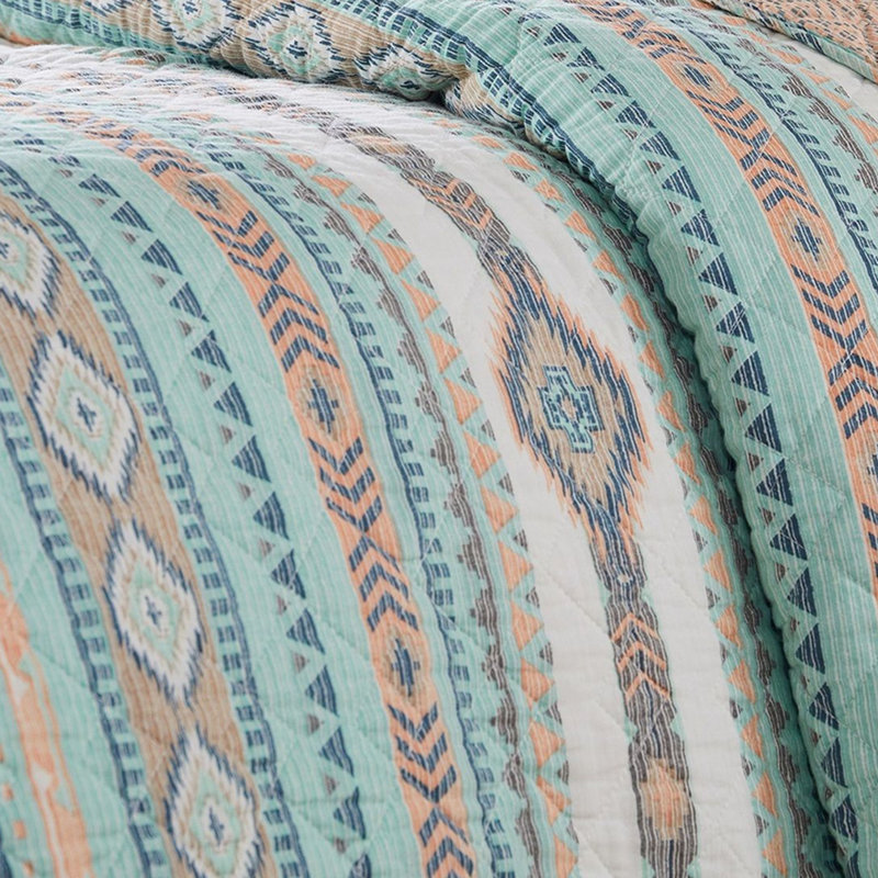 Blue Geometric Pattern Twin Microfiber Quilt Set