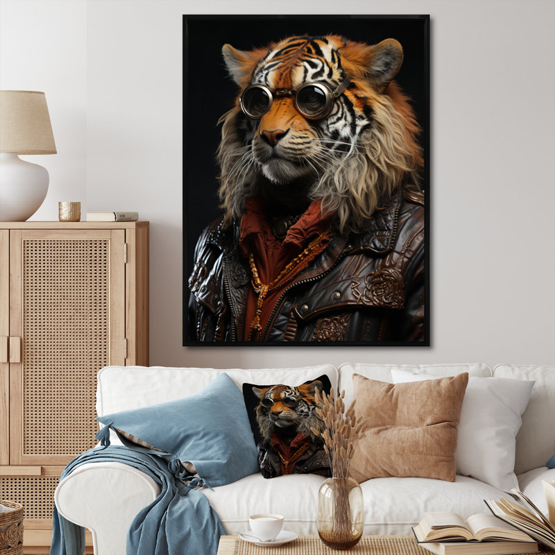 Élégant tigre II - art mural grand tigre, Cadre flottant noir, H 32 po x l 24 po x P 1 po